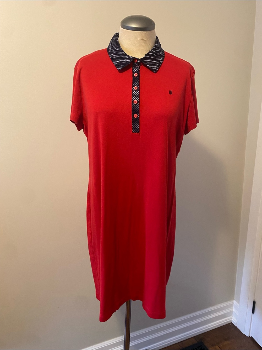 Tommy Hilfiger Red Polo Midi Dress with Navy Trim